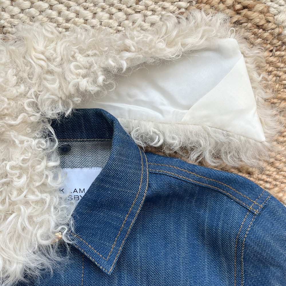 Derek Lam 10 Crosby Blue Denim Jacket with Removable Shearling Collar - Size 00 - Picture 12 of 16